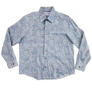 Tasso Elba Shirt Men's L Blue Paisley AOP Long Sleeve Button Down 100% Cotton LN